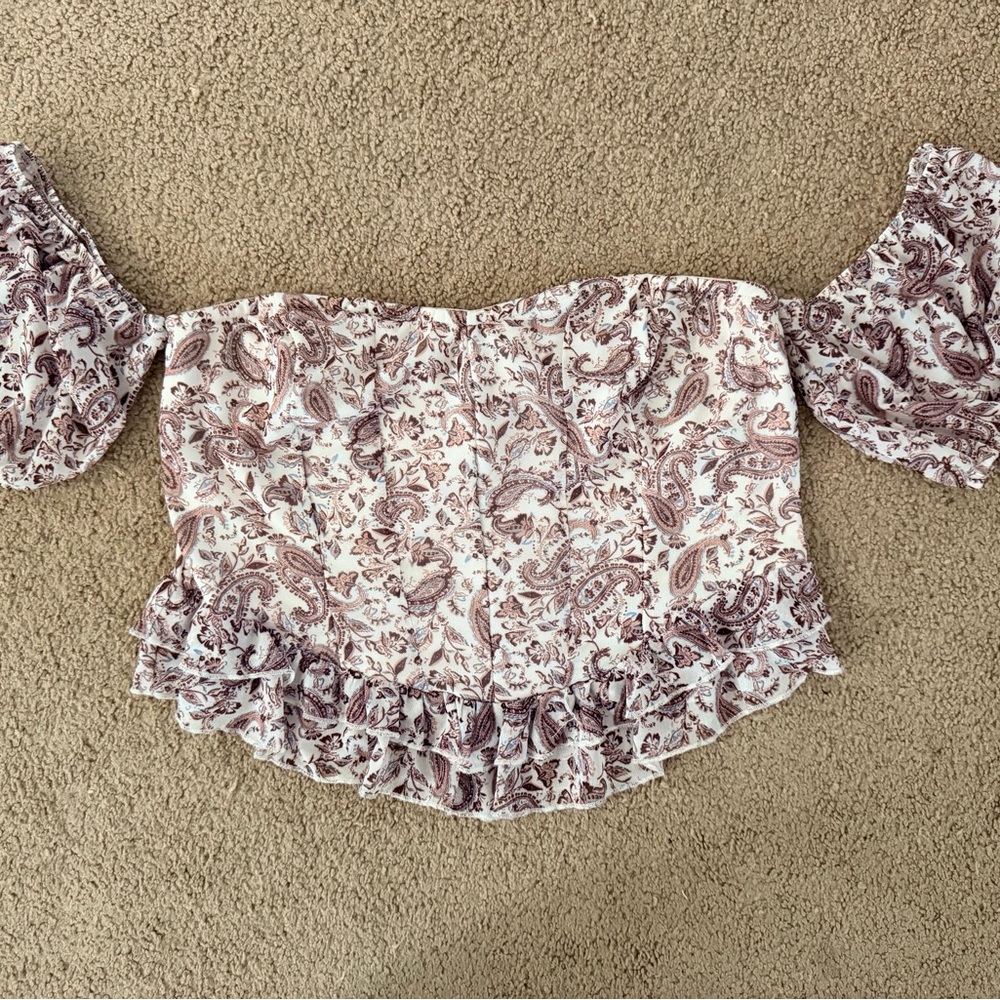 Elegant Paisley Off-Shoulder Blouse